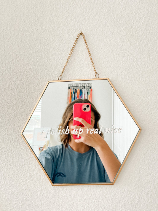 Hexagon mirror with quote